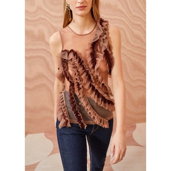 Ulla Johnson Tops - NWOT Ulla Johnson Ruffle Sleeveless Brown Winnifred Top